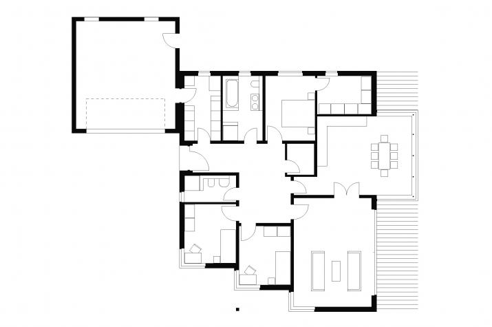 Bungalow | BU4 | 140 qm | 4 Zimmer | 2 Bäder | Küche | HWR | analog KfW55 - Grundriss EG
